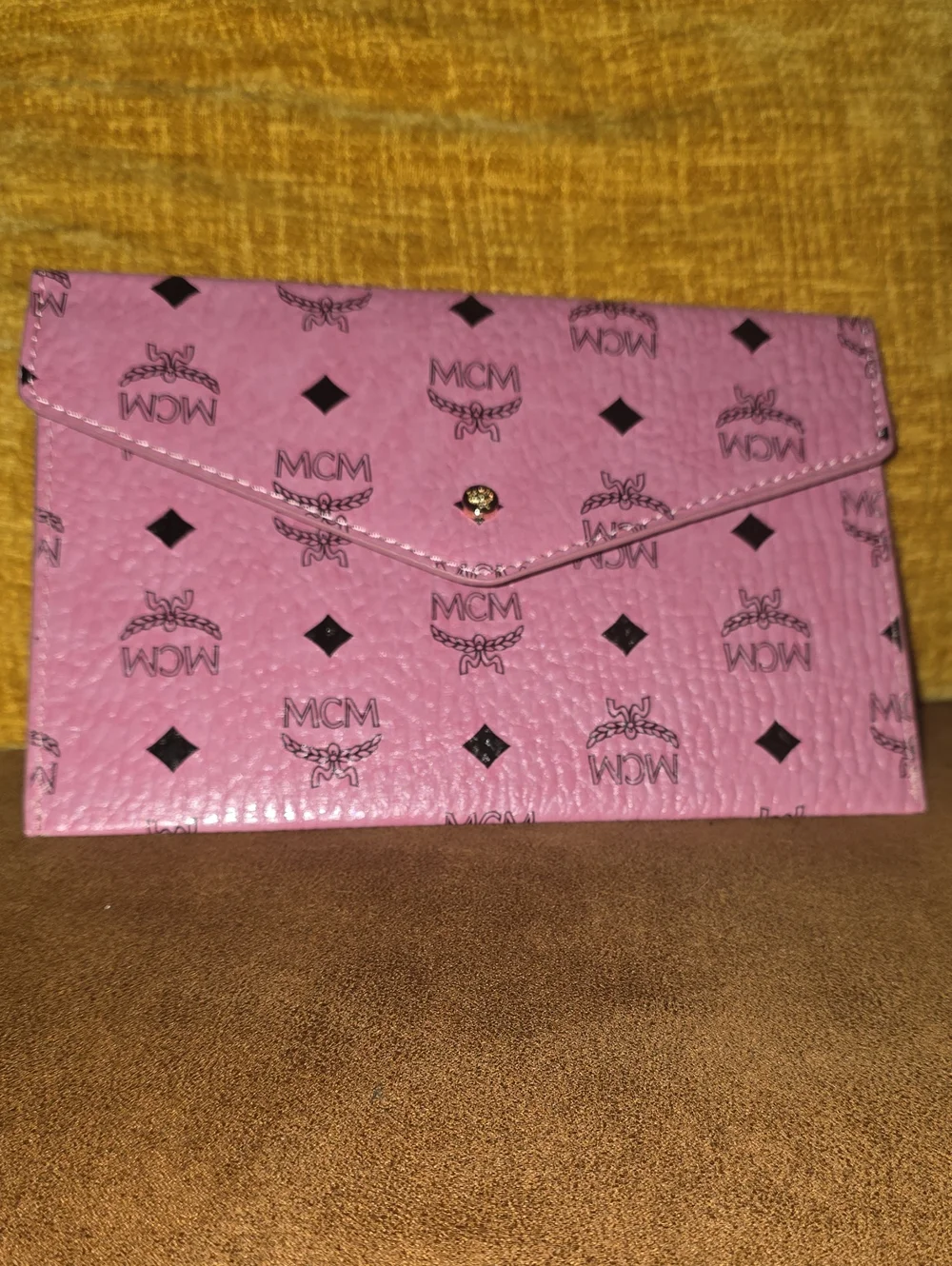 MCM Pink Logo Envelope Card Holder/wallet